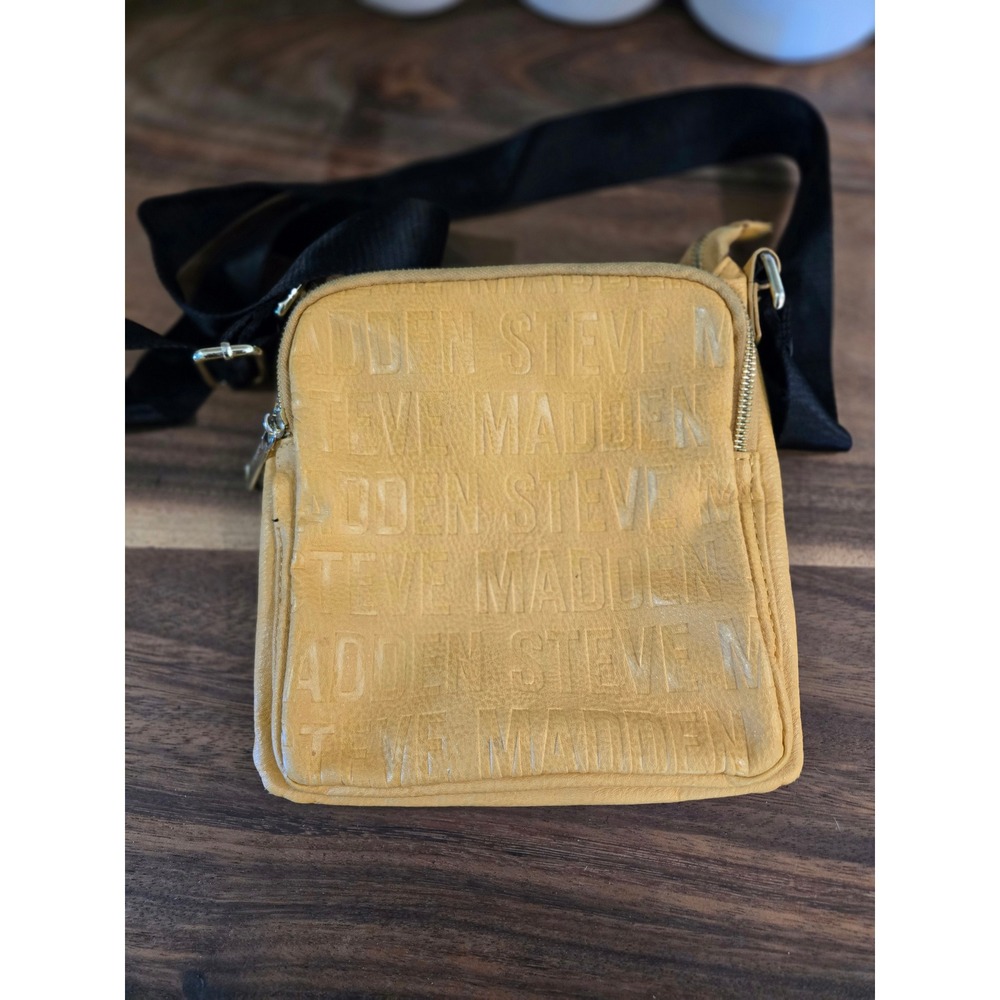 Steve Madden Mustard Yellow Embossed Logo Crossbody Bag Adjustable Strap